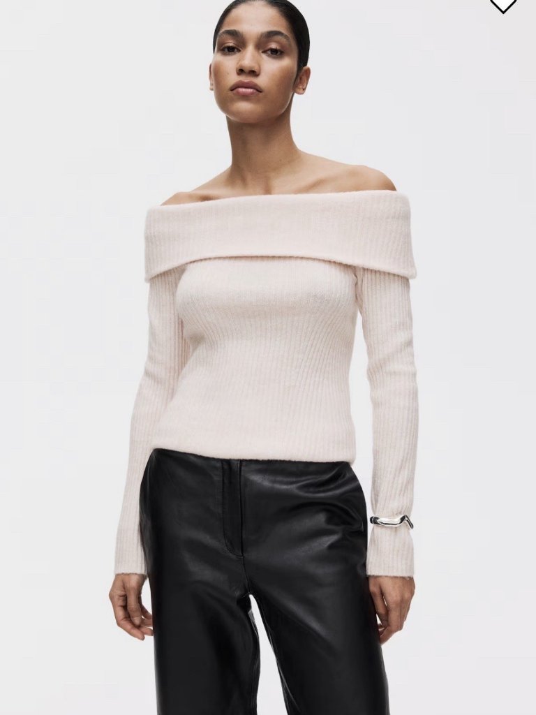 H&M Women’s Rib Knit Off The Shoulder Sweater Light Pink Size M